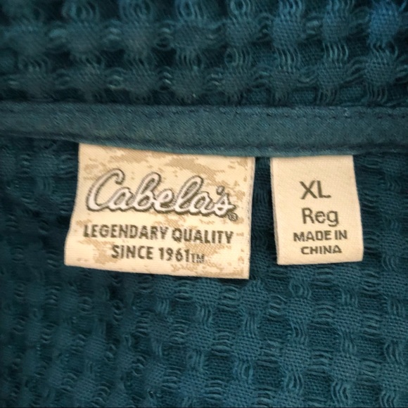 Super retro Cabela’s waffle knit 100% cotton jacket.  Size XL Teal - Picture 6 of 8